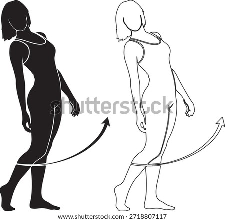 A sleek and modern vector illustration of a woman's silhouette with a devil tail, perfect for designs needing a touch of mischief or allure.