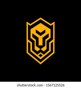 A sleek and modern vector logo featuring a stylized panther head. The design utilizes bold yellow geometric lines to form the face of a predatory feline enclosed within a shield-like crest. Set against a solid black background, this minimalist icon conveys strength, agility, and protection, making it ideal for sports teams, security companies, luxury automotive brands, and high-tech startups.