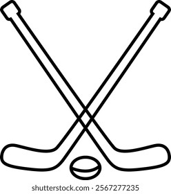 Sleek and Modern Vector Outline Icon Featuring Crossed Hockey Sticks and a Hockey Puck