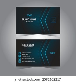  A sleek, modern visiting card design featuring a dark background with blue accents and geometric lines, showcasing a professional aesthetic.