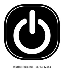 um gráfico monocromático e elegante mostra o símbolo de potência universal em um quadrado arredondado. para designs minimalistas que precisam de um indicador de ligado ou desligado ou que representam tecnologia e controle em uma