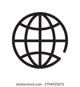A sleek, monochromatic illustration of a globe featuring bold latitude and longitude lines, rendered in high contrast black and white. The design emphasizes simplicity and clarity with a clean, modern.