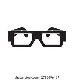 A sleek, monochromatic illustration of solar eclipse viewing glasses with a minimalist design. The glasses feature two circular lenses and padded nosepieces, rendered in solid black against a plain ba.