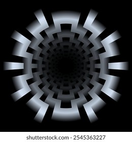 A sleek, monochrome circular frame with a gradient effect, creating a tunnel-like depth and illusion of movement. This minimalist design works well in professional layouts, presentations