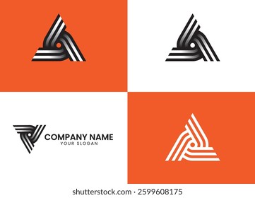 A sleek, monochrome logo with an abstract triangular emblem symbolizing innovation. Bold typography adds professionalism, ideal for corporate or tech brands.