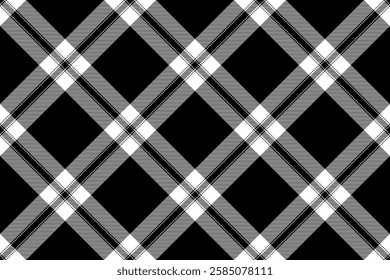 Sleek monochrome plaid pattern.  Elegant black, white, and gray intersecting lines create a timeless, versatile design perfect for fashion, web, or print projects.