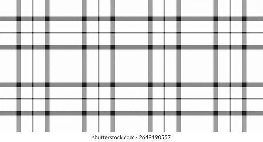 Sleek monochrome plaid pattern.  Perfect for backgrounds, textiles, or web design.  Minimalist geometric grid with subtle variations in line weight creates a sophisticated, modern aesthetic.