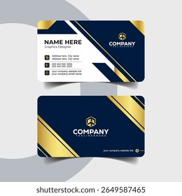 Sleek Navy Blue and Gold Business Card Design with Vertical Stripes