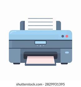A sleek office printer actively printing a document, highlighting technology and office equipment in a professional workspace setting.