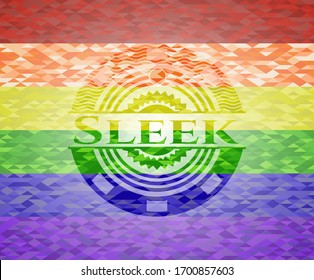 Sleek on mosaic background with the colors of the LGBT flag