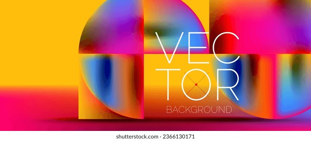 Sleek podium with abstract composition of squares, circles, and triangles, adorned with vibrant fluid gradients for wallpaper, banner, background, landing page, wall art, invitation, print, poster
