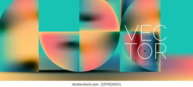 Sleek podium with abstract composition of squares, circles, and triangles, adorned with vibrant fluid gradients for wallpaper, banner, background, landing page, wall art, invitation, print, poster