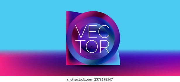 Sleek podium with abstract composition of squares, circles, and triangles, adorned with vibrant fluid gradients for wallpaper, banner, background, landing page, wall art, invitation, print, poster