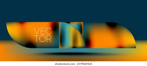 Sleek podium with abstract composition of squares, circles, and triangles, adorned with vibrant fluid gradients for wallpaper, banner, background, landing page, wall art, invitation, print, poster