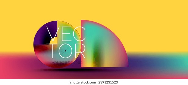 Sleek podium with abstract composition of squares, circles, and triangles, adorned with vibrant fluid gradients for wallpaper, banner, background, landing page, wall art, invitation, print, poster