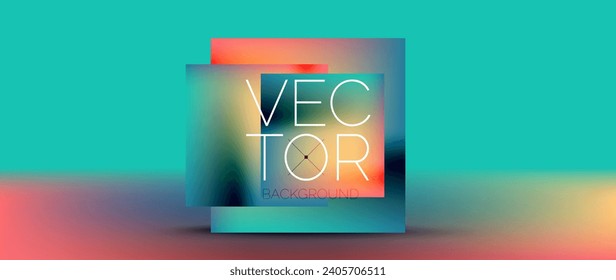 Sleek podium with abstract composition of squares, circles, and triangles, adorned with vibrant fluid gradients for wallpaper, banner, background, landing page, wall art, invitation, print, poster
