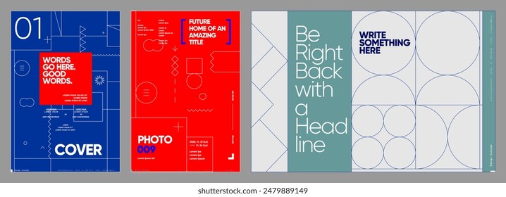 Sleek poster series with a minimalist approach, featuring bold monochromatic themes, precise geometric layouts, and striking typography.