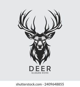 Sleek and powerful deer logo head in black and white silhouette, available as a vector clipart for your creative projects. Illustration at its finest!