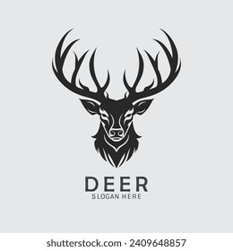 Sleek and powerful deer logo head in black and white silhouette, available as a vector clipart for your creative projects. Illustration at its finest!