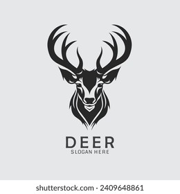 Sleek and powerful deer logo head in black and white silhouette, available as a vector clipart for your creative projects. Illustration at its finest!