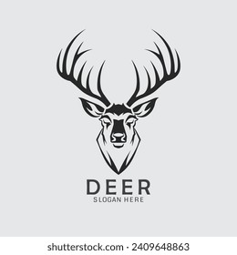 Sleek and powerful deer logo head in black and white silhouette, available as a vector clipart for your creative projects. Illustration at its finest!