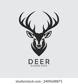 Sleek and powerful deer logo head in black and white silhouette, available as a vector clipart for your creative projects. Illustration at its finest!