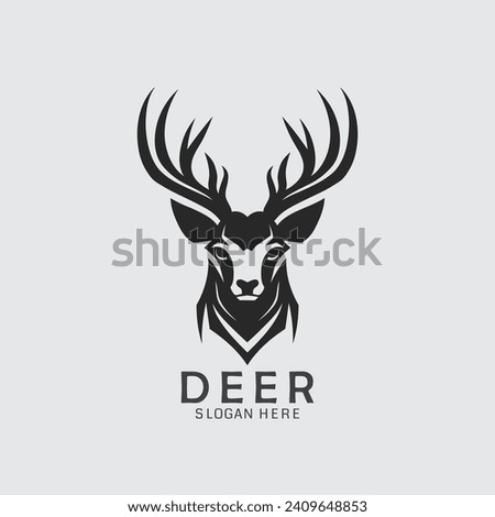 Sleek and powerful deer logo head in black and white silhouette, available as a vector clipart for your creative projects. Illustration at its finest!
