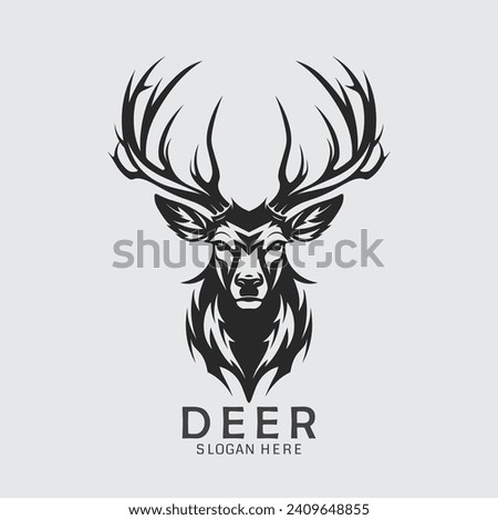 Sleek and powerful deer logo head in black and white silhouette, available as a vector clipart for your creative projects. Illustration at its finest!