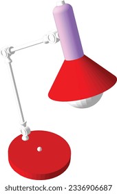 Sleek and practical: A practical and sleek red desk lamp in a vector artwork.