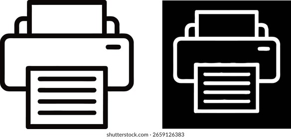 Diseño elegante del icono de la impresora Impresión de documentos Símbolo gráfico minimalista blanco y negro para tareas de Tecnología y procesamiento de información de oficina