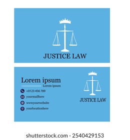 A sleek and professional business card for a law or justice-related business, emphasizing elegance, trust, and authority.