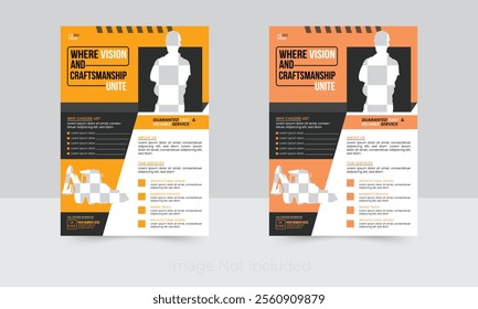 A sleek, professional flyer template tailored for construction and renovation businesses. Features a clean layout with bold visuals, customizable sections, and a strong call-to-action.