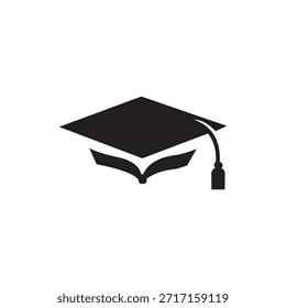 Uma marca gráfica elegante e profissional que integra um boné de graduação (mortarboard) com um livro aberto.