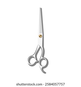 Sleek professional hairdressing scissors with sharp stainless steel blades and ergonomic handles isolated on a white background realistic 3d vector, for barbers, hairstylists and grooming barbershop.