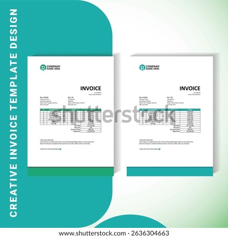A sleek, professional invoice template suitable for businesses, freelancers, and agencies. This editable design comes in A4 size and includes sections for bill from to, item breakdown, and total.