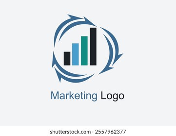 A sleek and professional logo with bold typography and an icon of a rising bar graph, symbolizing growth and success in marketing. Minimalistic design featuring a megaphone icon with colorful digital.