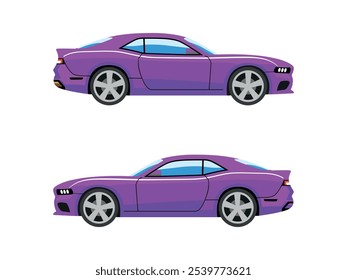 Vetor de carro esportivo roxo elegante, perfeito para entusiastas do design automotivo moderno que buscam ilustrações vibrantes e elegantes.