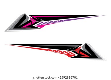 Sleek Racing Car Decal Modern Angular Vinyl Wrap Design in bold black, red, pink purple accents