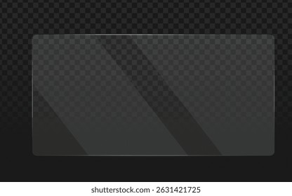 Sleek rectangular glass frame with realistic highlights, perfect for modern UI design, digital displays, and elegant overlays. Clean, translucent, and versatile for professional projects.