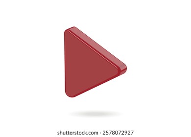 Sleek red 3D triangular play button icon, isolated on a white background, symbolizing media