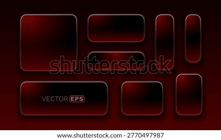 Sleek red glowing UI elements and buttons collection on a dark background, ideal for modern design. Vector illustration