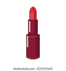 A sleek red lipstick vector illustration with a glossy finish and a stylish dark red casing.