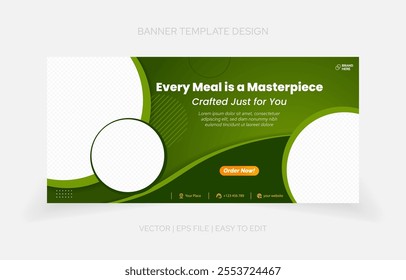 Sleek restaurant banner template with a focus on appetizing food visuals and editable text for personalized branding.