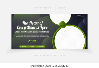 Sleek restaurant banner template with a focus on appetizing food visuals and editable text for personalized branding.