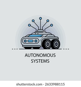 Sleek Robot Vehicle Icon Representing Autonomous Systems with Central Processor and Forward Motion Design
