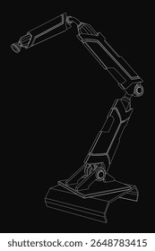 Um braço robótico elegante desenhado em preto e branco, com detalhes mecânicos intrincados e um design futurista. A composição minimalista destaca a precisão e a estética moderna.