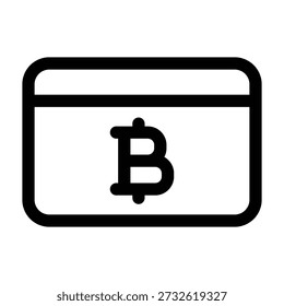 A sleek rounded rectangle credit card silhouette featuring the Bitcoin currency symbol in the center, representing crypto banking, digital payments, and fintech solutions.