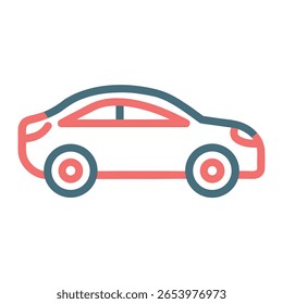 Sleek sedan silhouette, side view, with thin lines. Automotive design element for transportation or graphic projects.