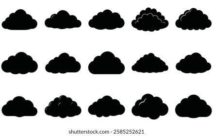A sleek set of flat cloud icons, ideal for UI design, weather apps, web graphics, and mobile app interfaces.