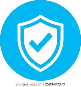 A sleek Shield with Checkmark icon in white on a light Cambridge blue background. Minimalist and modern, symbolizing security, protection, and trust with a clean, professional design.